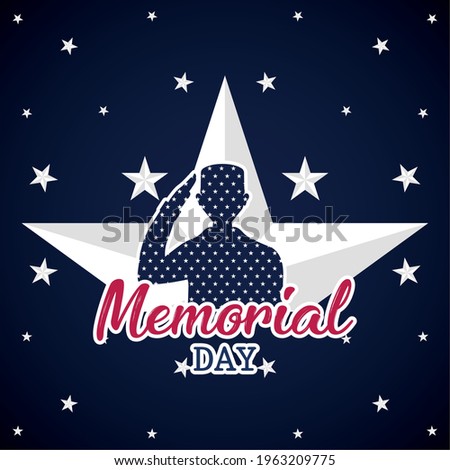 US army man silhouette over a star. Memorial day poster - Vector illustration