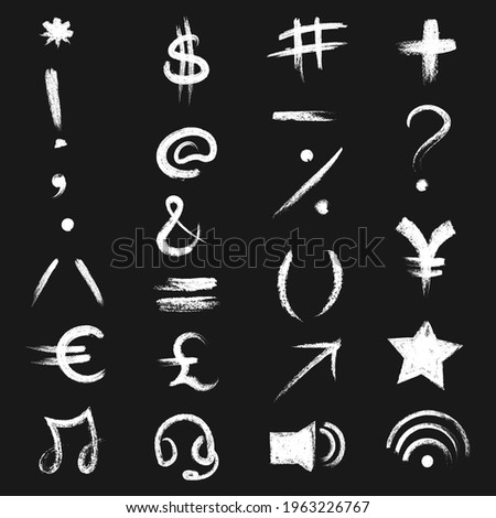 Collection of Signs Symbols Icons Vector Illustration in Chalk on Blackboard Style stroke script