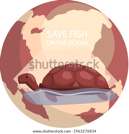Turtle, reptile on background of planet. Eco friendly, nature conservation, environmental protection. Representative of biodiversity, marine inhabitant, sea creature. Save fish in ocean concept