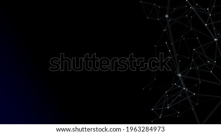 Abstract connected dots and lines on black background. Communication and technology network concept with moving lines and dots Royalty-Free Stock Photo #1963284973