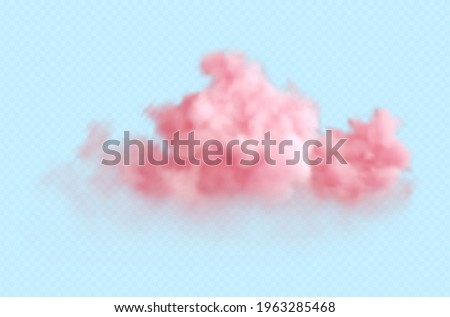 Realistic pink fluffy cloudS isolated on transparent blue background. Cloud sky background for your design. Vector illustration EPS10