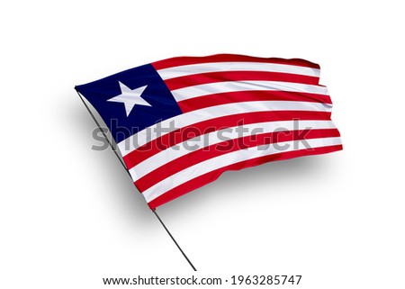 Liberia flag isolated on white background with clipping path. close up waving flag of Liberia. flag symbols of Liberia.