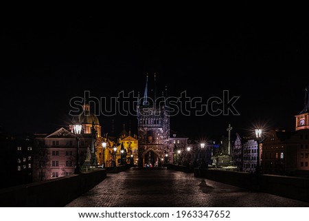 Charles Bridge in Prague is a famous Czech monument, night photo
