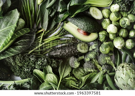 Green vegetables flat lay for healthy diet
