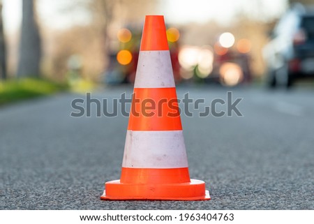 Traffic accident, barrier cone at an accident site 