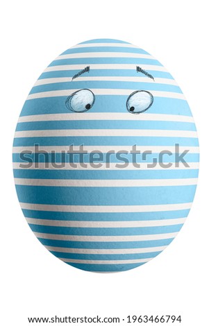 Large picture of an isolated easter egg with a stripes pattern and eyes.