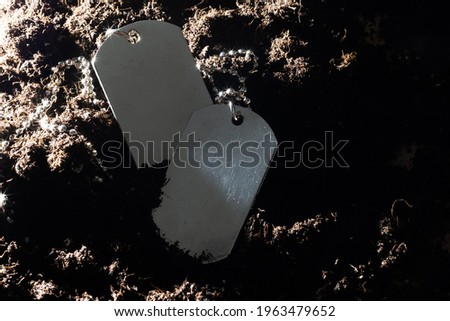 military token, army token lying on a pile of soil
