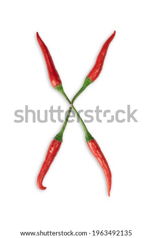 font made of hot red chili pepper isolated on white - letter X Chili alphabet.