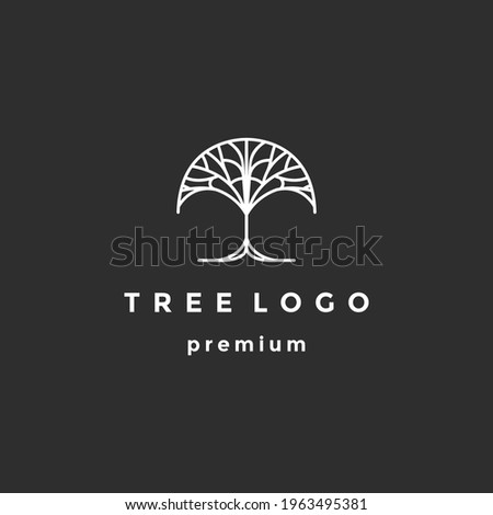 Abstract elegant tree flower line logo icon vector design. Graceful lined vector sign on black background