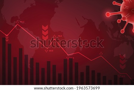 The coronavirus impacts Crisis and loss the global economy and financial business. the coronavirus weakens the economy.bar graph decline pattern on red background