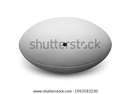 A plain white textured rugby ball, Rugby ball white color studio shoot photography image isolated on white background. This has clipping path.