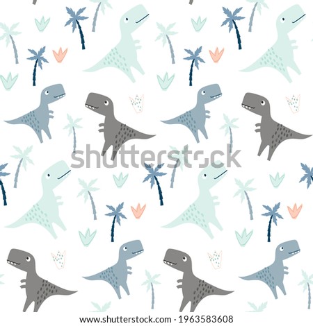 Cute Dinosaurs Seamless Pattern Vector Illustration