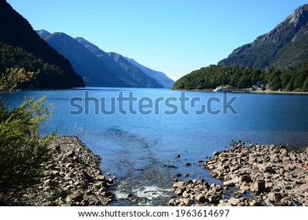 View of Nahuel Huapi Lake with mountains on the background, Argentina