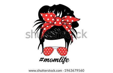 Red Polka Dot Seamless Pattern  Hair Stylist Messy Hair Bun, Messy Bun Mom Lifestyle - Mother's day Vector and Clip Art