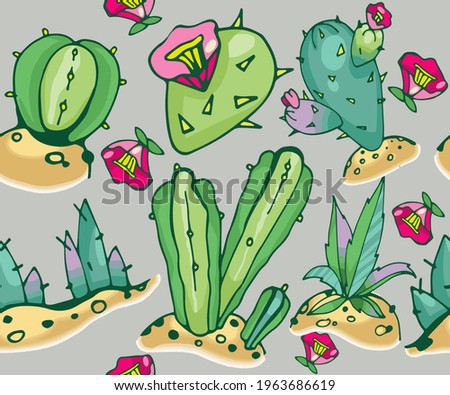 Colorful cactus pattern on a light vintage background. Suitable for fabric print. wallpaper, wrapping paper.