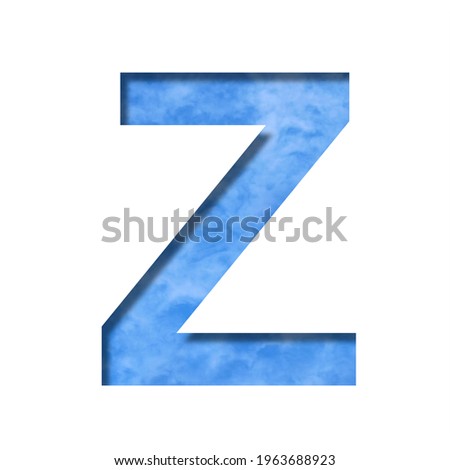 Font on blue sky. Letter Z cut out of paper on a background of a bright blue sky with light clouds. Set of decorative natural fonts