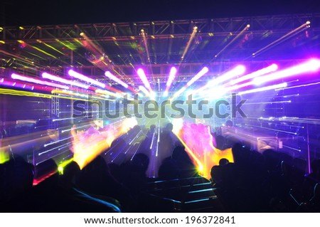 The stage lighting effect in the dark 
