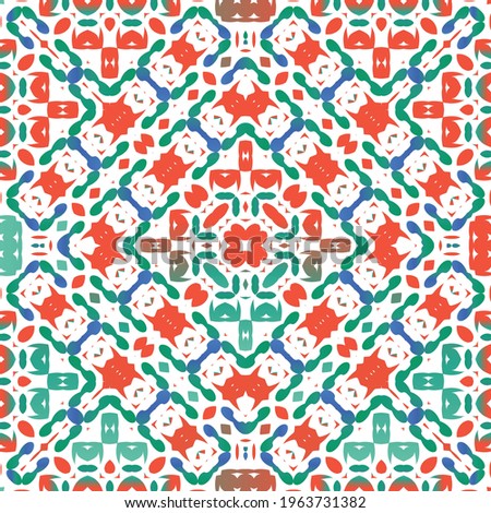 Mexican vintage talavera tiles. Vector seamless pattern collage. Colored design. Red antique background for pillows, print, wallpaper, web backdrop, towels, surface texture.