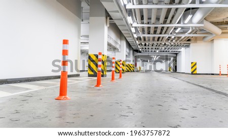 empty underground car park, focus on foreground blurred background