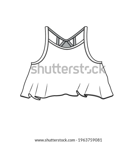 Girl TOP fashion flat sketch. Technical drawing APPAREL template. KNOT DETAIL TOP