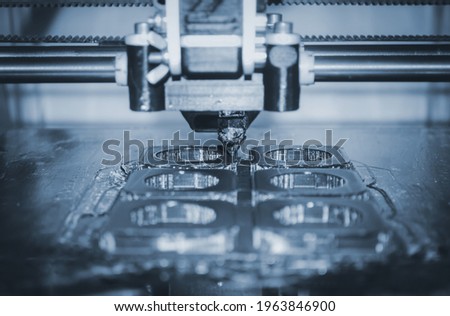 Modern 3D printer printing figure close-up. Automatic three dimensional Royalty-Free Stock Photo #1963846900