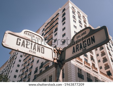 street sign in downtown city coral Gabe miami florida