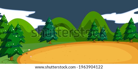 Empty park nature scene at night in simple style illustration