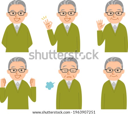 Facial expression of elderly man. flat vector cartoon illustrations
