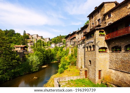Old picturesque view of medieval Catalan village. Rupit, Catalonia Royalty-Free Stock Photo #196390739