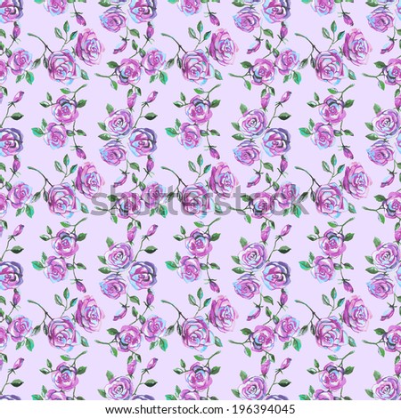 Vintage Watercolor Pink Rose Background. Retro Style Floral Seamless  Pattern. Hand Painted Flowers.