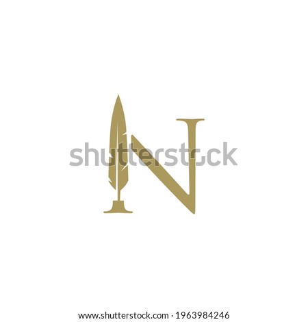 n letter mark feather pen signature quill logo vector icon illustration