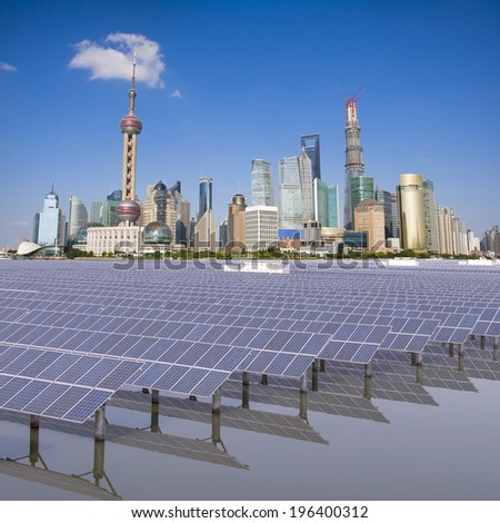 Shanghai Bund skyline landmark ,Ecological energy renewable solar panel plant