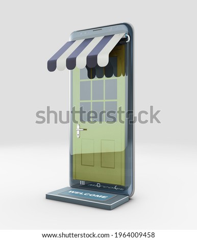 3d Rendering of Modern smart mobile phone with on line shopping store, clipping path included