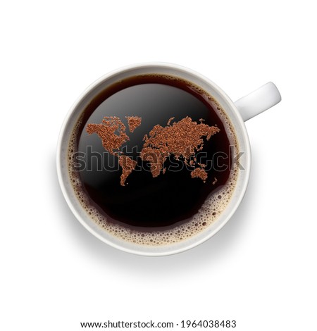 World map in coffee cup