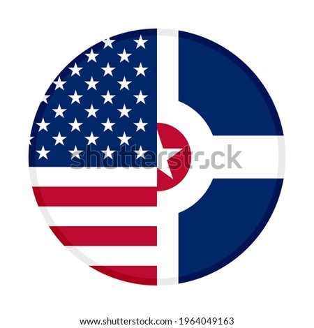 round icon with america and indianapolis flags isolated on white background