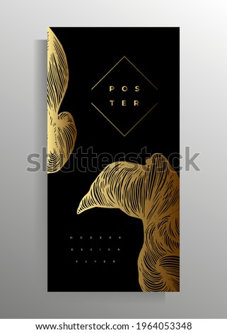 Cover design for brochure, banner, catalog, flyer template set. Hand drawn graphic elements coloring black with gold. Vector illustration.