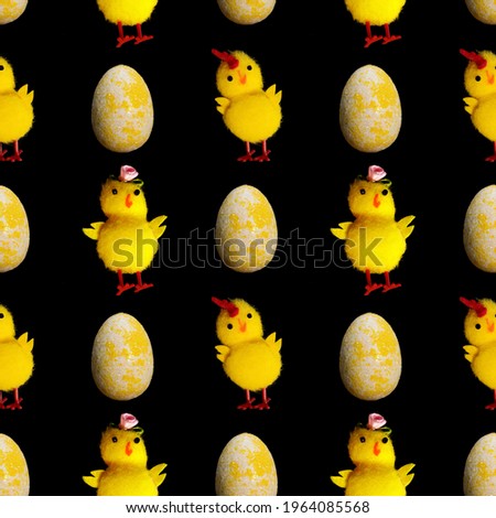 seamless pattern. chickens with eggs isolated on a black background. High quality photo