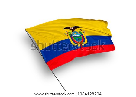 Ecuador flag isolated on white background with clipping path. close up waving flag of Ecuador. flag symbols of Ecuador.