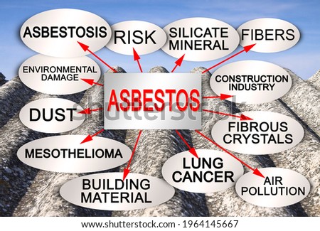 Layout about the dangerous asbestos material with a descriptive scheme of the main characteristics - concept.