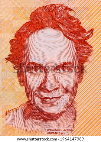 Maria Isabel Carvajal (Carmen Lyra), Portrait from Costa Rica 20,000 Colones 2020 Polimer Banknotes. Royalty-Free Stock Photo #1964147989