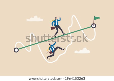 Easy or shortcut way to win business success or hard path and obstacle concept, businessmen competing with smart guy running on straight easy way and other on hard messy path. Royalty-Free Stock Photo #1964153263