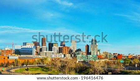 Downtown Denver cityscape panorama on a sunny day