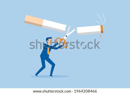 No smoking and cut cigarette out with scissors, Vector illustration in flat style