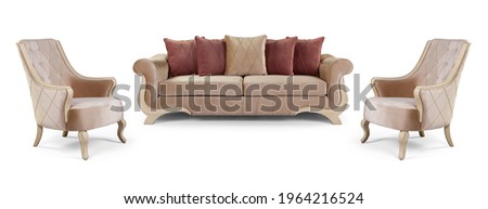 Modern furniture is half set on white background