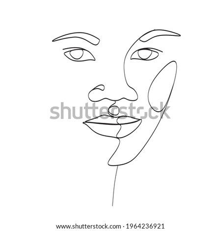 Face of A Woman, Line Art Drawing. Black Woman Vector. Afro American Female Logo. Contouring Line. Minimalist Face. Beauty salon