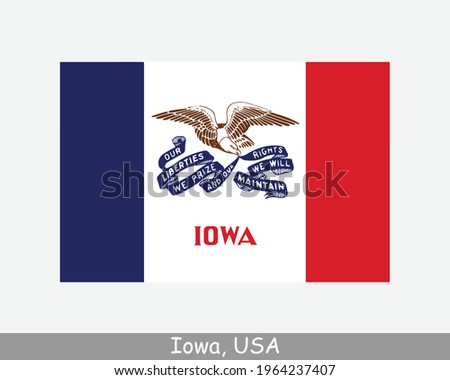 Iowa USA State Flag. Flag of IA, USA isolated on white background. United States, America, American, United States of America, US State. Vector illustration.