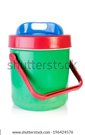colorful plastic cool box on white background . 