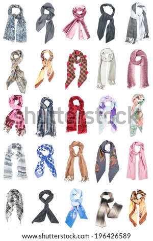 The set of silk scarves  isolated on white background Royalty-Free Stock Photo #196426589