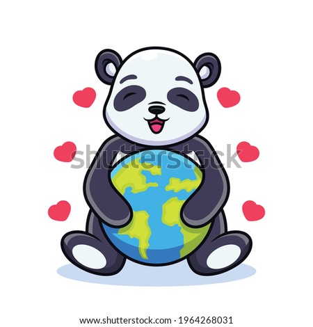 Panda Hug Earth Cartoon. Vector Icon Illustration, Isolated Premium Vector