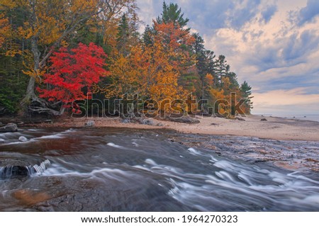 Landscape of the Hurricane River and the shoreline of Lake Superior at Pictured Rocks National Lakeshore, autumn, Michigan's Upper Peninsula, USA